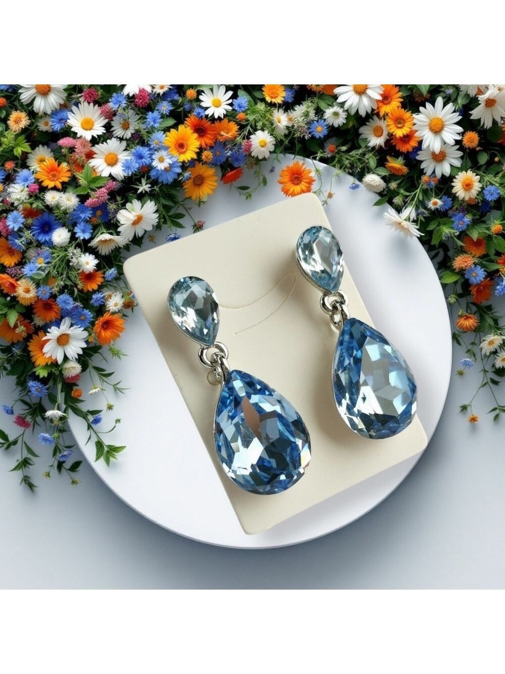 Swarovski Elements Blue Crystal drop earrings prom wedding 🆕